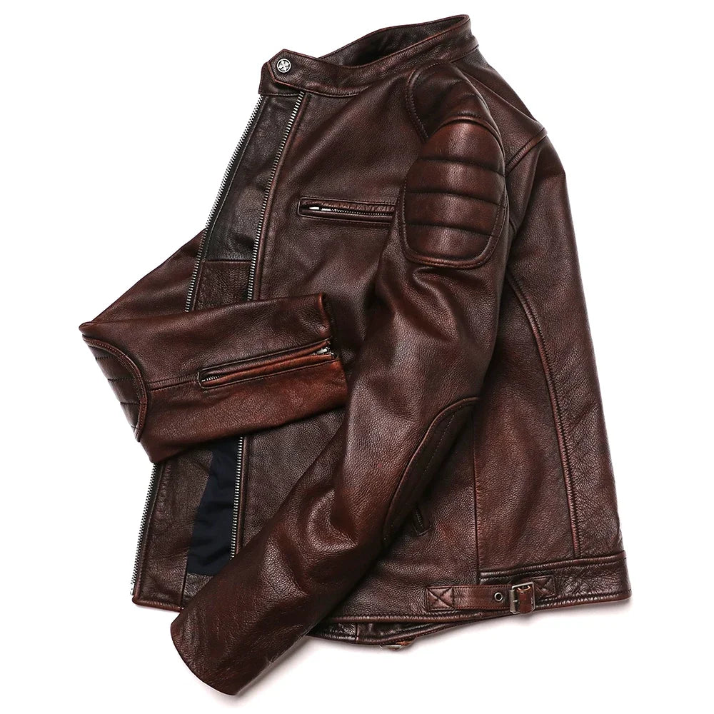 Harrison Men's Vintage Genuine Leather Biker Jacket