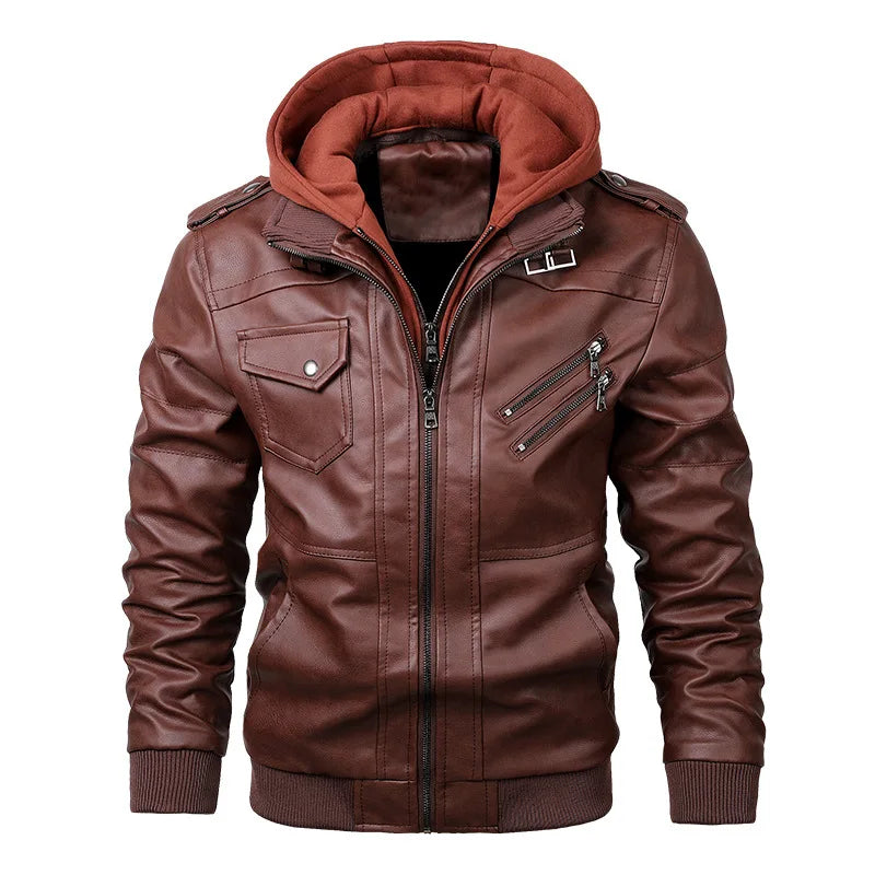 KB Men's Autumn Casual Leather Motorcycle Jacket - PU Biker Coat, EU Size SA722