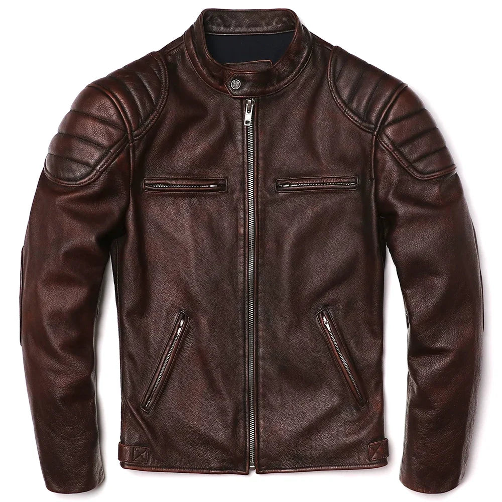 Harrison Men's Vintage Genuine Leather Biker Jacket