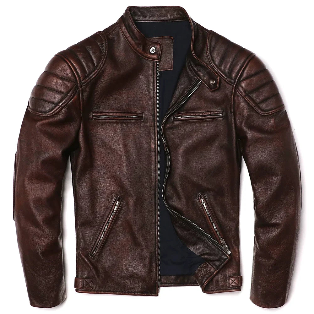 Harrison Men's Vintage Genuine Leather Biker Jacket