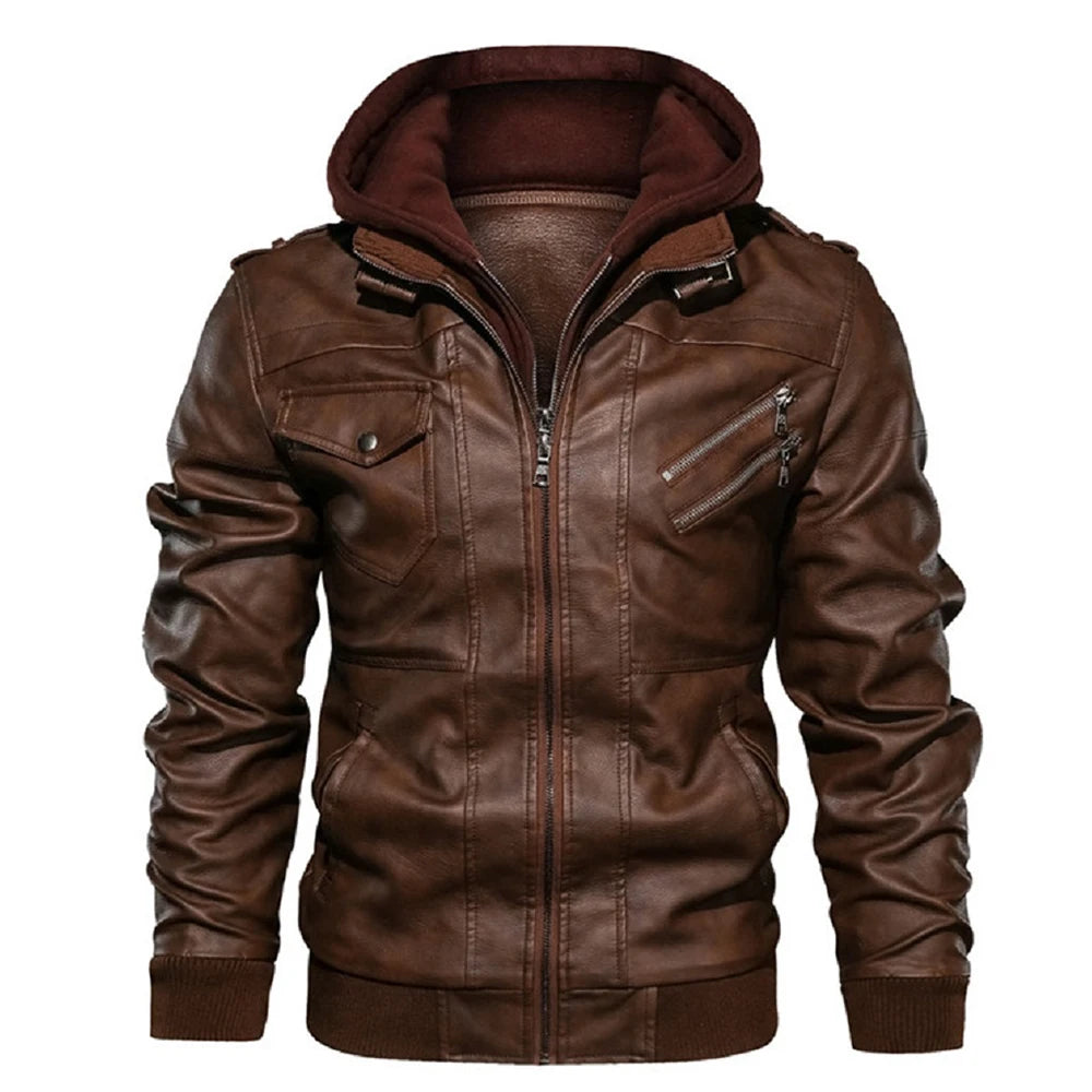 KB Men's Autumn Casual Leather Motorcycle Jacket - PU Biker Coat, EU Size SA722