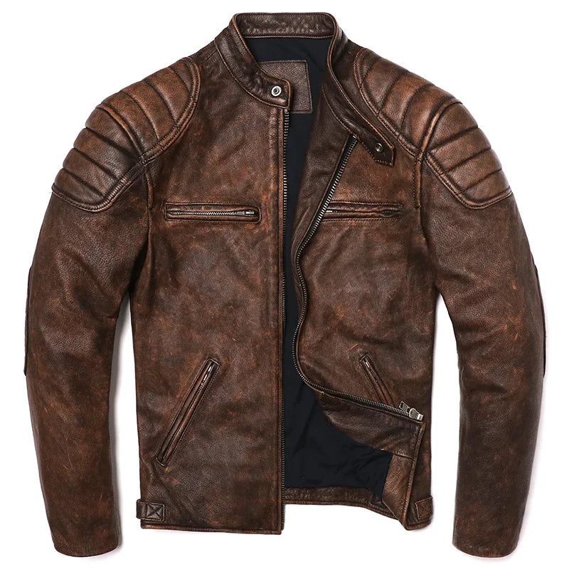Harrison Men's Vintage Genuine Leather Biker Jacket